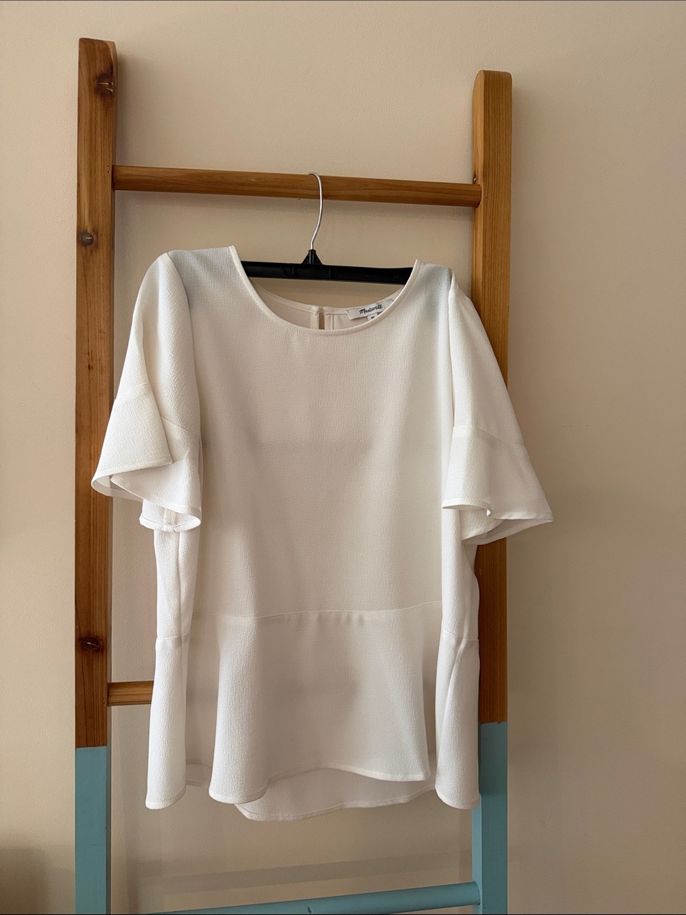 Madewell White Ruffle Sleeve Blouse